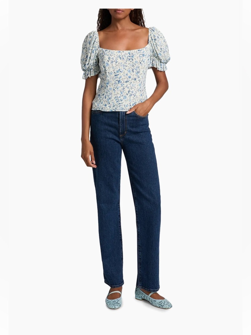NWT Reformation MARIN PUFF SLEEVE BLOUSE Size 6